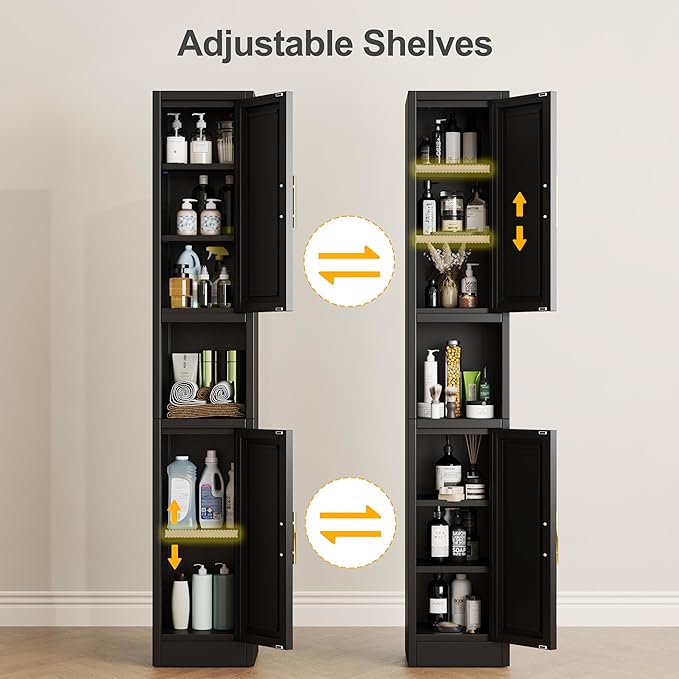Tall Narrow Storage Cabinet 66.93" H Tall Bathroom Cabinet Metal Pantry Cabinets, 4 Adjustable Shelves for Kitchen, Home Office, Living Room, Dinning Room (12 inches Wide Black)