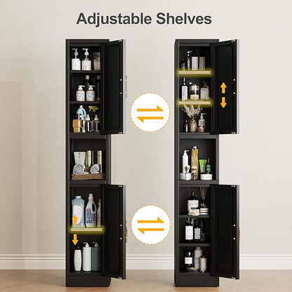 Tall Narrow Storage Cabinet 66.93" H Tall Bathroom Cabinet Metal Pantry Cabinets, 4 Adjustable Shelves for Kitchen, Home Office, Living Room, Dinning Room (12 inches Wide Black)