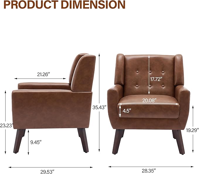 Lumibee Accent Chair, Modern Faux Leather Armchair for Living Room, Comfy Upholstered Arm Chair Tufted for Indoor Bedroom Office Room (P Coffee)