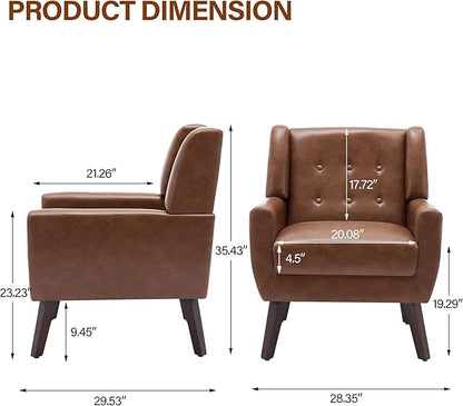 Accent Chairs Set of 2, Modern Faux Leather Armchairs for Living Room, Comfy Upholstered Arm Chairs Tufted for Indoor Bedroom Office Room (P Coffee)