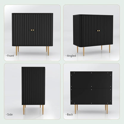 HLR Sideboard Buffet Cabinet with Fluted Texture, Black Accent Cabinet with 2 Doors, Modern Credenza Storage for Kitchen Living Room, Entryway (Black, 1Piece)