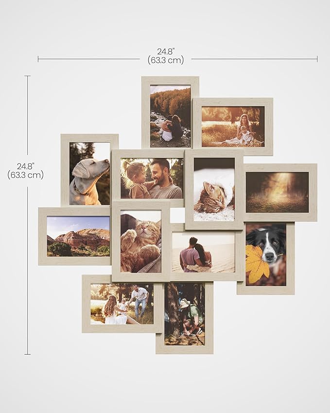 SONGMICS 4x6 Collage Picture Frames, 12-Pack Photo Collage Frame for Wall Decor, Glass Front, Assembly Required, Christmas Gift, Natural Beige URPF022N01