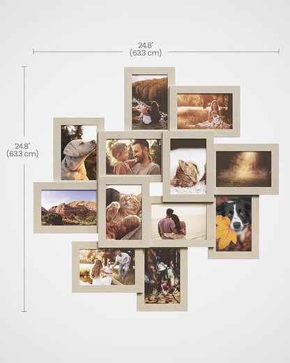 SONGMICS 4x6 Collage Picture Frames, 12-Pack Photo Collage Frame for Wall Decor, Glass Front, Assembly Required, Christmas Gift, Natural Beige URPF022N01