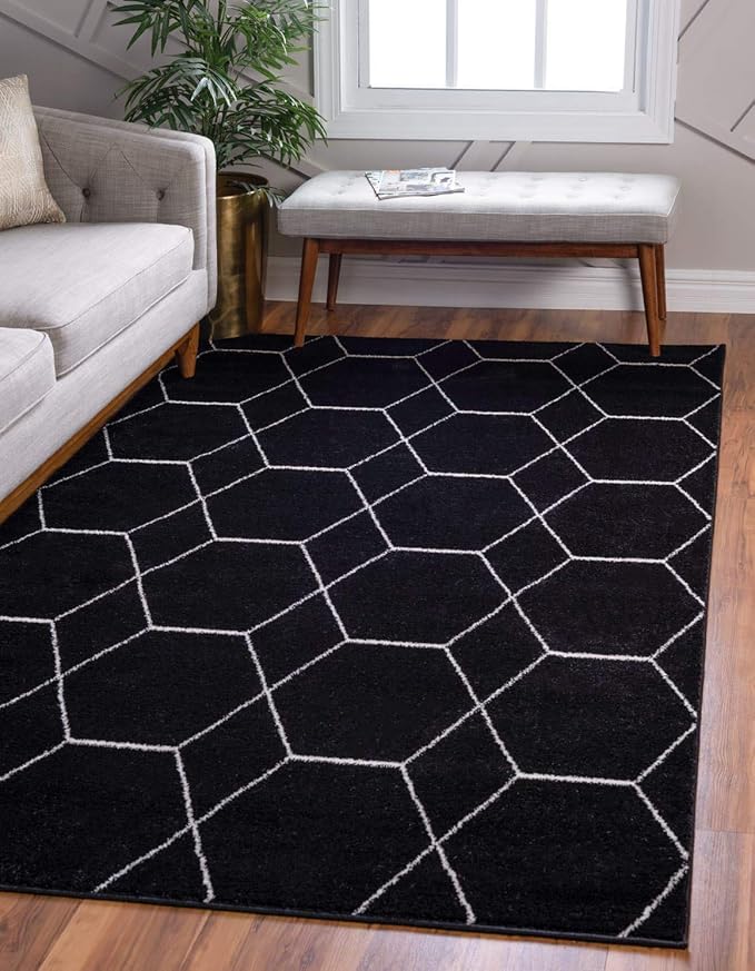 Unique Loom Trellis Frieze Collection Area Rug - Geometric (6' 1" x 9', Black/ Ivory)