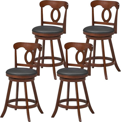 COSTWAY 2 PCS Bar Stools, 24 Inch Swivel Counter Height Chairs with Ergonomic Back & Footrest, Vintage Wooden Barstool Set for Kitchen Island, Pub, Bistro, Café, Espresso (4, 24 Inch)