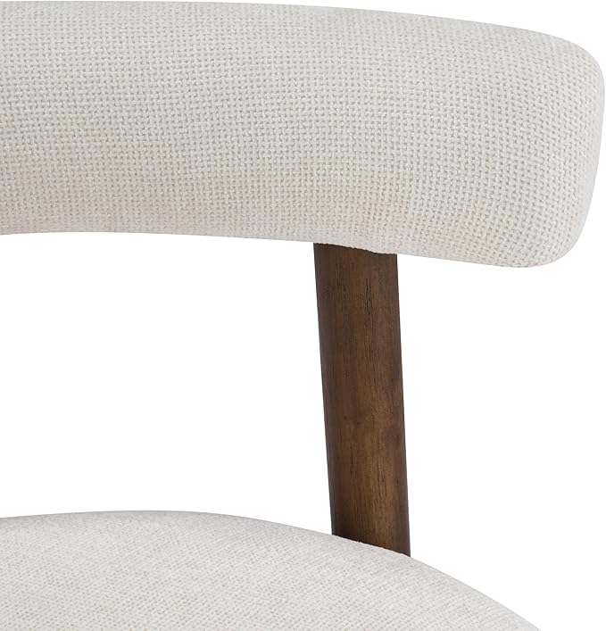 Christopher Knight Home Annes Counter Height Bar Stools Set of 2, Linen Fabric Round Bar Stool for Kitchen Island, Wooden Dining Room Chair, Counter Stool with Footrest, Walnut+Milky White