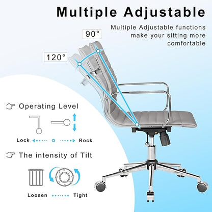 Office Chair Ergonomic Swivel Desk Chair with Wheels Adjustable Heavy-Computer Chair for Home and Conference Room Wide 22.83in Seat for Women and Men ，Grey