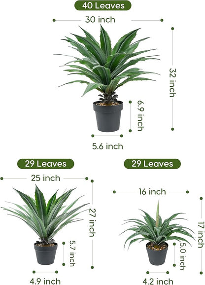 Velener Artificial Agave Plant in Black Pot with Real Stone Pebbles, Large Fake Agave Plants with Green Serrated Leaves, Faux Yucca for Indoor and Outdoor Decor-32 Inches Tall, 40 Leaves