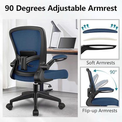 FelixKing Office Chair, Ergonomic Desk Chair Breathable Mesh Chairs Adjustable High Back Lumbar Support Flip-up Armrests, Executive Rolling Swivel Comfy Computer Chairs Home Office Navy
