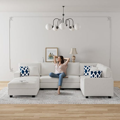 Legend Vansen Modular Sectional Sofa U Shaped Couch with Ottoman Modern Reversible Corner Sectional Couch for Living Room (Cream, U Shaped Sofa-3)