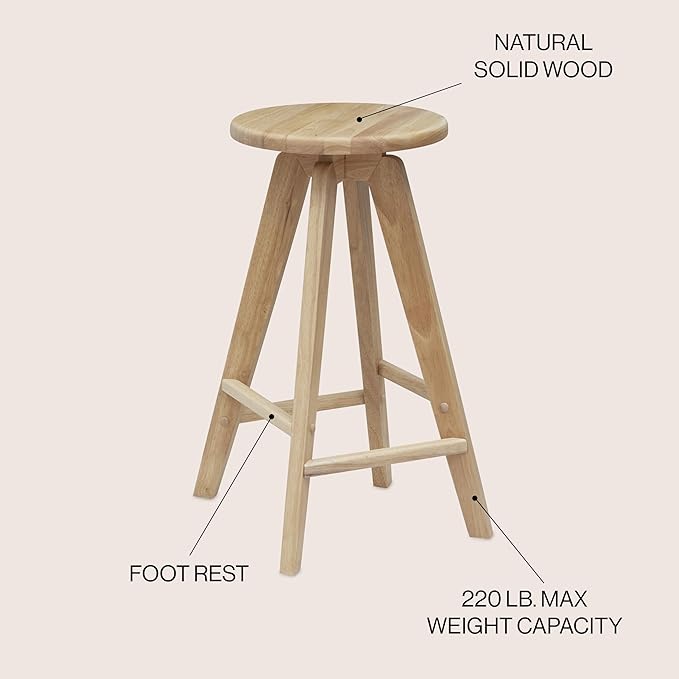 JONATHAN Y CSL2001A Ceren 25.5" MidCentury Industrial Round Solid Wood Backless Counter Stool for Home, Kitchen, Dining Room, Workspaces, Cafes and Resturants, Natural