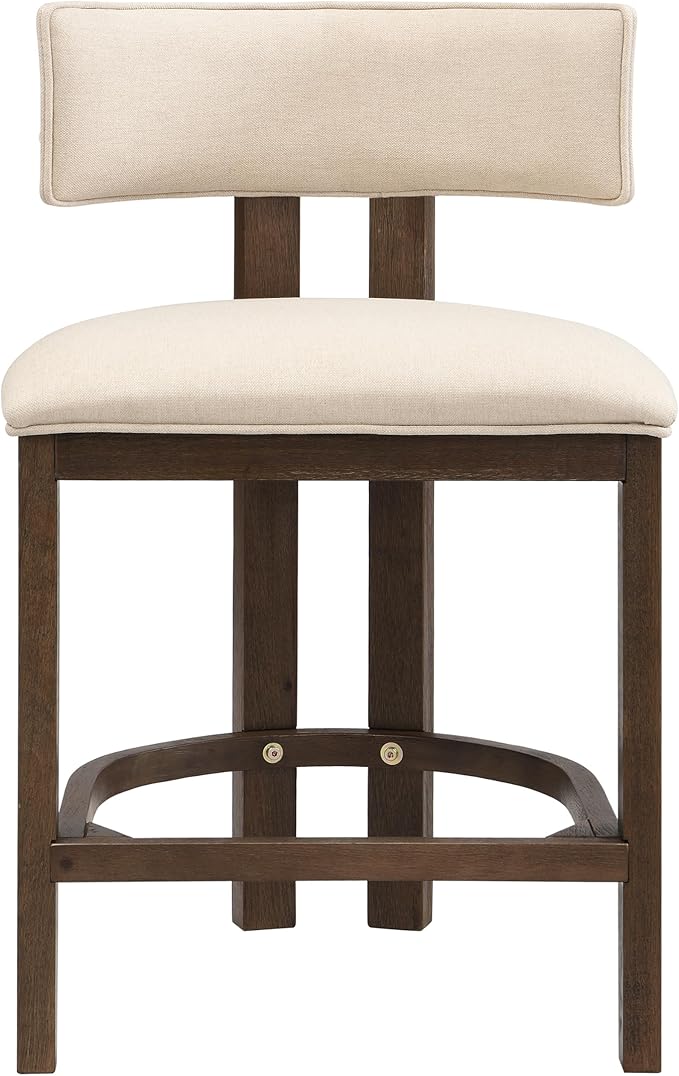 Christopher Knight Home Minso Wooden Counter Height Bar Stools Set of 2, Comfy Upholstered Barstools with Backrest/Footrest, Counter Stool for Kitchen Island/Home Bar Table, Walnut + Beige