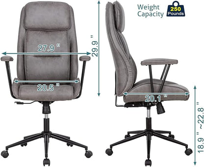 High Back Office Desk Chair,Ergonomic Reclining Office Chair,Modern Swivel Computer Chair,Conference Room Chairs,Grey Leather Chair with Lumbar Support,330lbs