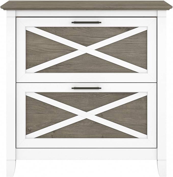 Bush Furniture Key West 2 Drawer Lateral File Cabinet in Pure White and Shiplap Gray, Document Storage for Home Office, Accent Chest with Drawers