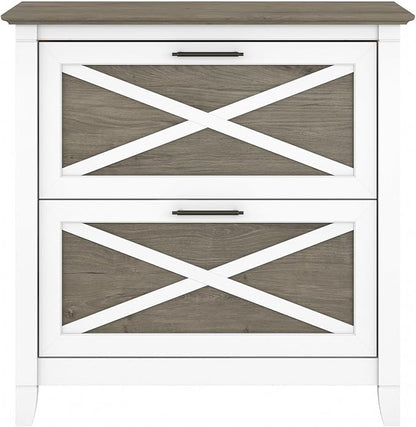 Bush Furniture Key West 2 Drawer Lateral File Cabinet in Pure White and Shiplap Gray, Document Storage for Home Office, Accent Chest with Drawers