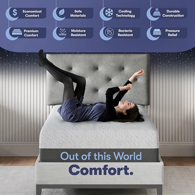 Celestial Sleep Gel Memory Foam Mattress in a Box, Made in The USA, CertiPUR-US® Certified Foam, Oeko-Tex, and Fiberglass-Free Certified Bed, 10 inch Medium - TwinXL