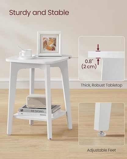 VASAGLE MAEZO Collection - Side Table, 2-Tier Small Square End Table, Nightstand with Tapered Legs, Curved Transitions, for Small Spaces, Living Room, Bedroom, Cloud White ULET236W01