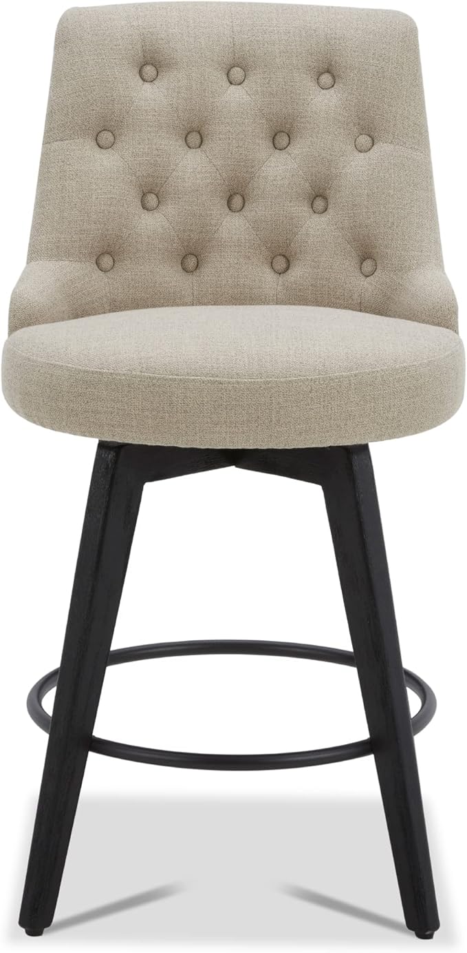 Watson & Whitely Counter Height Bar Stools Set of 3, Performance Fabric Upholstered Modern Swivel Barstool with Back, Solid Wood Legs, 26" H Seat, Tan