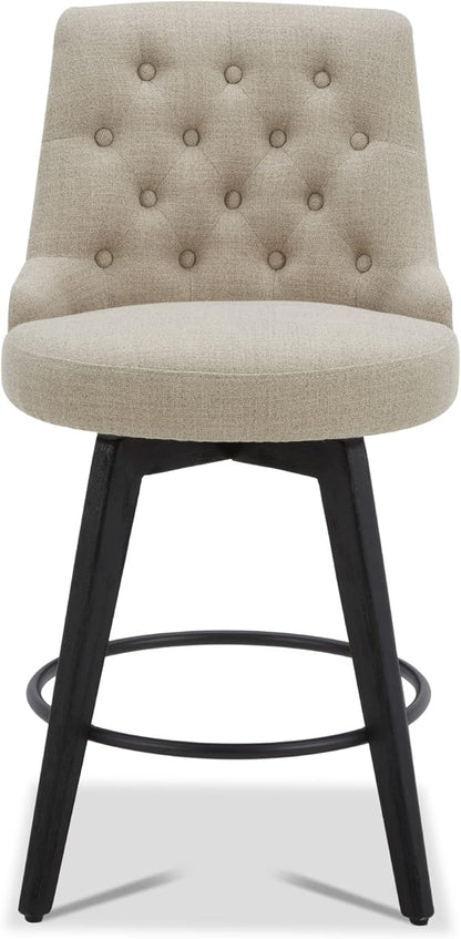 Watson & Whitely Modern Swivel Bar Stools, Performance Fabric Upholstered Counter Height Bar Stool with Back, Solid Wood Legs, 26" H Seat, Set of 2, Tan
