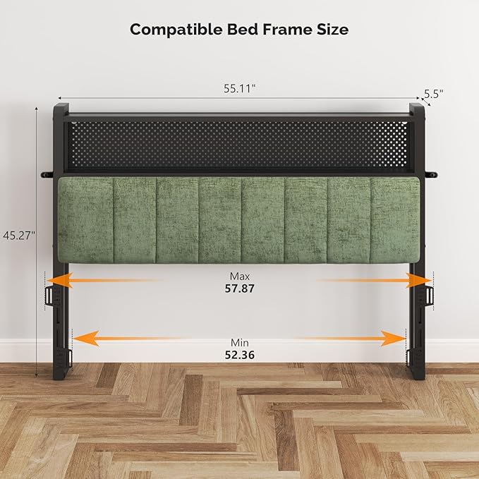 VINGLI Full Size Headboard Only, Adjustable Upholstered Headboard with 2 Tier Shelves and Pegboard with Charging Stations and LED Lights, Modern Bed Headboard with Storage for Bedroom Decor