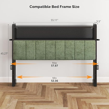 VINGLI Full Size Headboard Only, Adjustable Upholstered Headboard with 2 Tier Shelves and Pegboard with Charging Stations and LED Lights, Modern Bed Headboard with Storage for Bedroom Decor