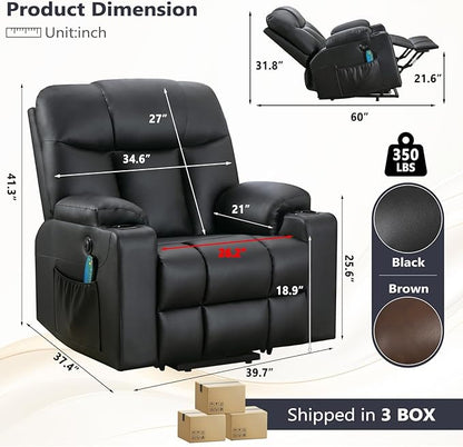 ANJ Black Power Lift Recliner Chair for Elderly with Heat & Massage, Faux Leather Electric Recliner Sofa with USB Port, Cup Holders & Side Pockets, Heavy Duty Reclining Chair for Seniors