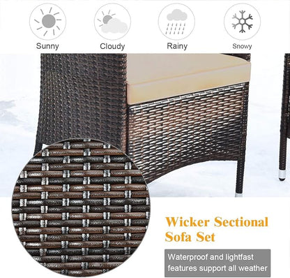 COSTWAY 4PCS Rattan Patio Furniture Set, Outdoor Wicker Rattan Chairs with Coffee Table, Rattan Cushioned Conversation Set for Backyard Balcony Porch Poolside, Brown
