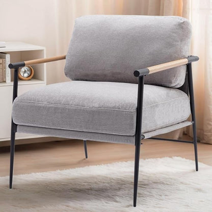 LukeAlon Mid-Century Chenille Accent Chair, Ultra Soft Living Room Chair with Metal Legs Modern Armchair Lounge Chair Upholstered Comfy Leisure Chair for Bedroom Reception Area Reading Room, Grey