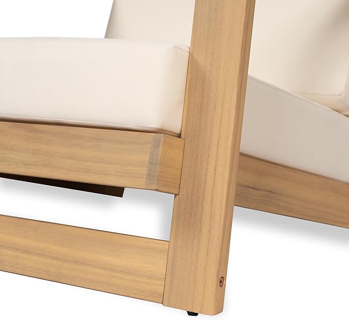 Christopher Knight Home Galio Set of 2 Acacia Wood Lounge Chair Outdoor, Wooden Patio Armchair for Lounging, Patio Furniture Single Sofa Chair Set, Comfy Reading Chair with Cushion, Light Teak+Beige