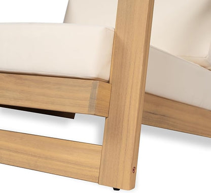 Christopher Knight Home Galio Set of 2 Acacia Wood Lounge Chair Outdoor, Wooden Patio Armchair for Lounging, Patio Furniture Single Sofa Chair Set, Comfy Reading Chair with Cushion, Light Teak+Beige