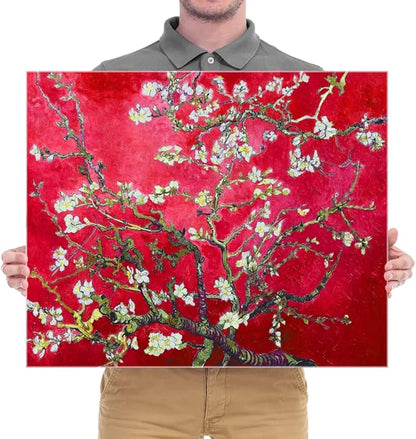 Wieco Art Large Red Almond Blossom Tree Vincent Van Gogh Paintings Reproduction Canvas Prints Wall Art for Home Decor and Wall Decor Classical Flowers Pictures Artwork