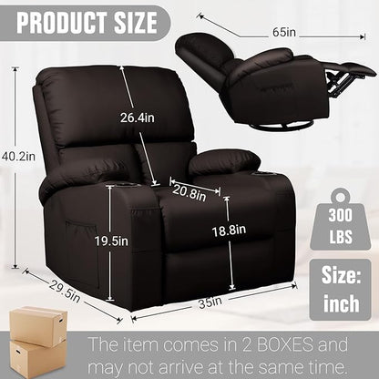 Rocking Recliner Chair, Massage Rocker Recliner Chair with Vibration Massage and Heat,360° Swivel Recliner Chairs, Living Room, Bedroom, Nursery, RV, Brown