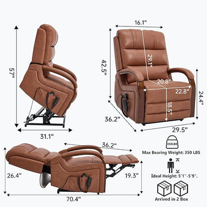 Dual Motor Recliner Lift Chair with Heat and Massage, Heavy Duty Leather Power Lift Recliner Chair Idea Gifts for Seniors, Stand Assistance, Orange