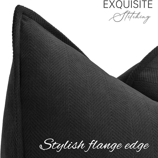 ZWJD Black Pillow Covers 24x24 Set of 2 Chenille Throw Pillow Covers with Elegant Design Soft and Luxurious Decorative Throw Pillows for Couch, Bed, and Home Decor