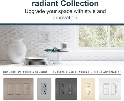 Legrand radiant NTL885TRLACC6 15 Amp Adjustable LED Night Light Outlet, Tamper Resistant Decorator Receptacle, Optional Louver, Light Almond (1 Count)