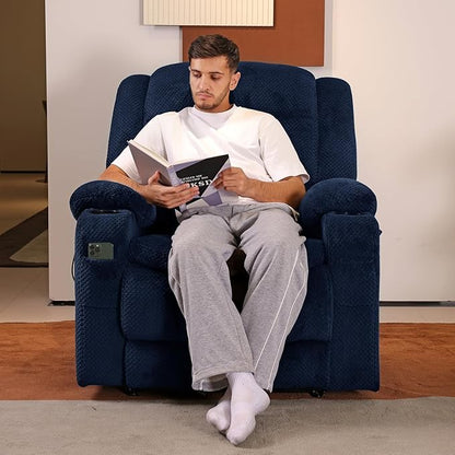 EONIX Lay Flat Power Lift Recliner Chair with Heat and Massage, Dual Motor Electric Lift Chair for Elderly for Postoperative Recovery, 400lbs Heavy Duty, Cup Holders, Lumbar Pillow, Navy Blue