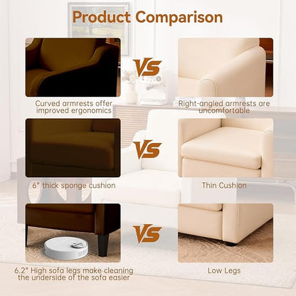 Accent Chair for Living Room, Modern Velvet Living Room Chairs with Wide Backrest, Upholstered Comfy Chair with Cushion, Oversized Sofa Chair with Wood Legs, Single Armchair, Brown