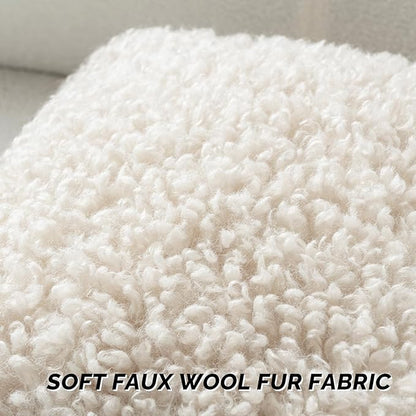 FUTEI Beige Decorative Throw Pillow Covers 12x20 Inch Set of 2,Soft Fluffy Faux Wool Fur Boucle Textured Lumbar Pillow Case,Modern Home Decor for Couch Bed Living Room Office