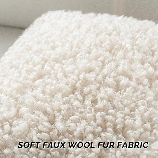 FUTEI Beige Decorative Throw Pillow Covers 18x18 Inch Set of 2,Soft Fluffy Faux Wool Fur Boucle Textured Cushion Case,Modern Home Decor for Couch Bed Living Room Office