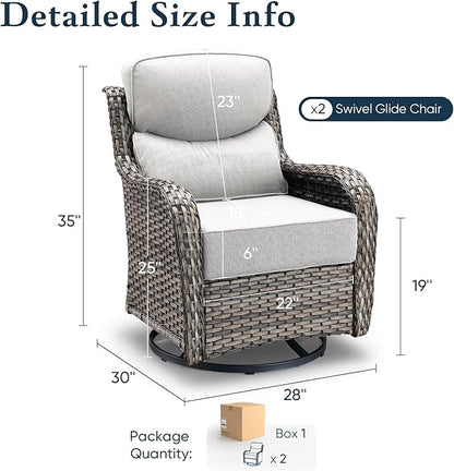 Belord Luxury 6" Thick Cushioned Outdoor Swivel Rocker Patio Chairs of 2, High Back Wicker Patio Furniture Set with Ergonomic Zone Back, Conversation Glider Set for Deck Porch - Grey+Beige