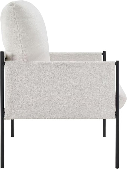 FLEXISPOT Accent Chair for Living Room,Arm Chair for Bedroom,with Wide Large Plus Size Cushion,Metal Frame,Reading Bedroom Chair Armchair for Home/Office/Cafe/Apartment/Waiting Room,White