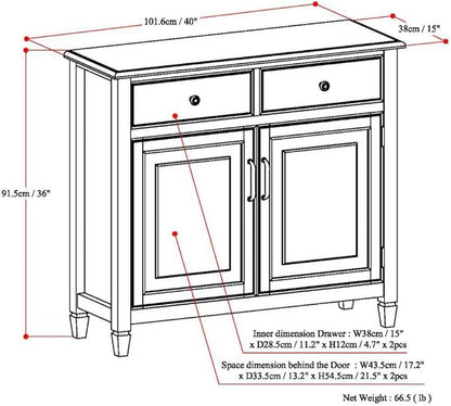 SIMPLIHOME Connaught SOLID WOOD 40 Inch Wide Traditional Entryway Storage Cabinet in Dark Chestnut Brown, For the Living Room, Entryway and Family Room