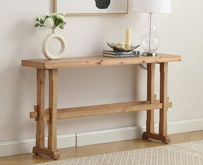 chairus 59" Long Console Table Farmhouse Narrow Sofa Table with Crossbar Solid Wood Entryway Table for Living Room/Hallway/Entrance, Natural