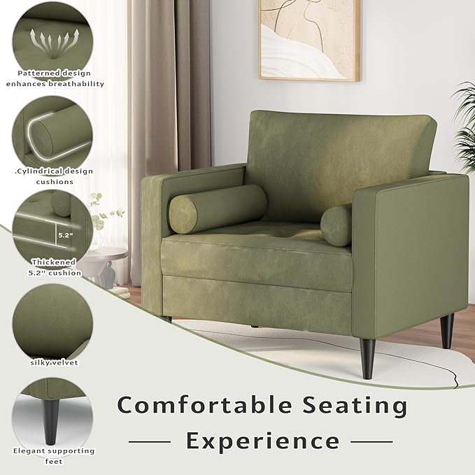 MELLCOM 38" Oversized Accent Chair Armchair Over Sized Chairs for Living Room Comfy,Large Modern Chair and A Half & Oversized Living Room Chairs,Wide Accent Armchair for Bedroom Green
