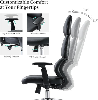 EUREKA ERGONOMIC Remi High Back Office Chair, PU Leather Office Chair with Wheels, Leather Desk Chair, Executive Office Chair Comfy for Home & Office, Black