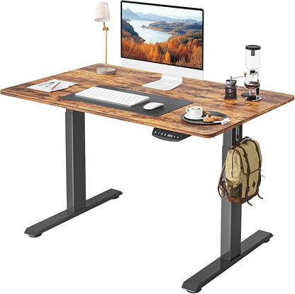 FEZIBO One-Piece Standing Desk Adjustable Height Stand up Home Office Desk, 32x20 Inch Electric Standing Computer Desk, with 4 Memory Presets, Headphone Hook, Rustic Brown