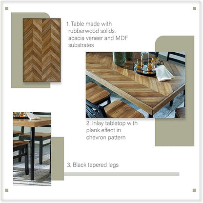 Signature Design by Ashley Blondon Rectangular Dining Room Table Set with 6 Chairs, Chevron Pattern, Tapered Legs, Seats 6, Wood, 60" Long, Brown & Black