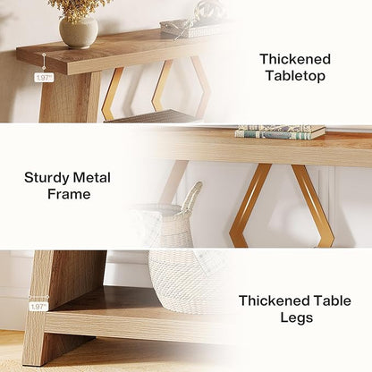 Tribesigns 70.86-Inch Extra Long Console Table for Living Room, 2-Tier Sofa Table Behind Couch with Storage, Wooden Console for Entryway Hallway, Light Oak Brown