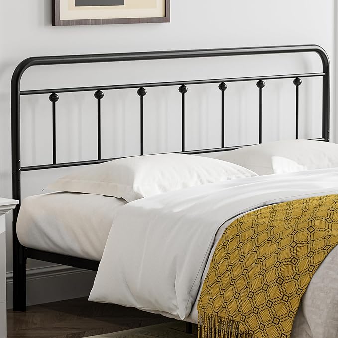 Black Metal King Size Headboard, Height Adjustable, Farmhouse Victorian Wrought Iron Headboards Only for Bedroom