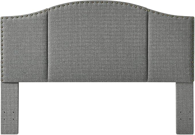 24KF Middle Century Linen Upholstered Tufted King Size Headboard with Antique Brass Nail Heads Trim King/California King headboard-Granite